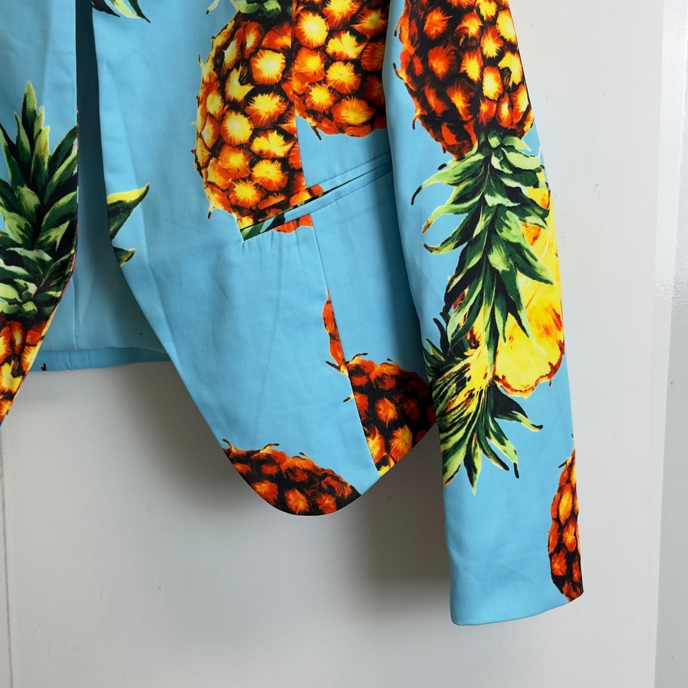 Fashion Nova Sweet And Sour Blazer Blue‎ Pineapple Tropical Print Jacket Size S - Picture 5 of 9